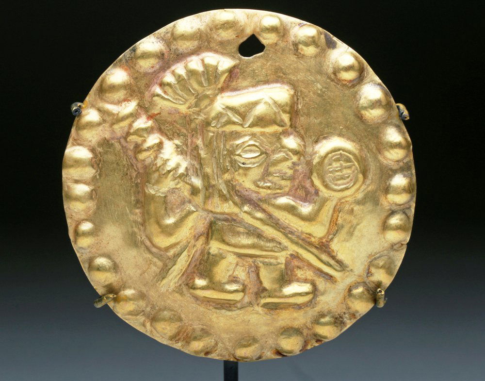 Moche Gold Disk with Warrior in Relief (1 of 7)