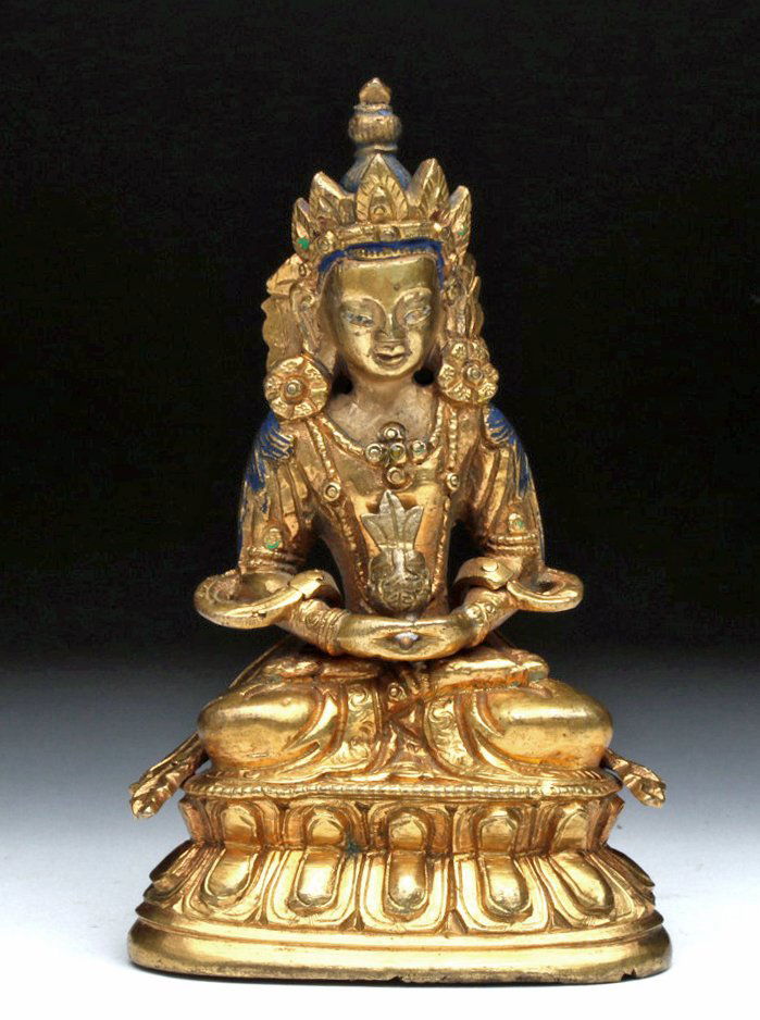 19th C. Tibetan Buddhist Statue - Gilded, Blue Accents (1 of 5)