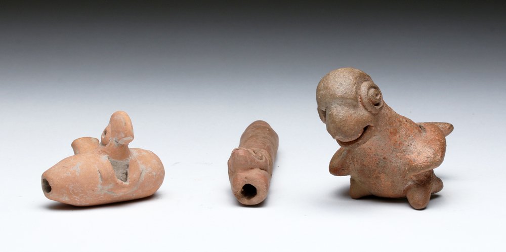 Trio of Colima Terracotta - Bird Whistles and Flute (1 of 4)