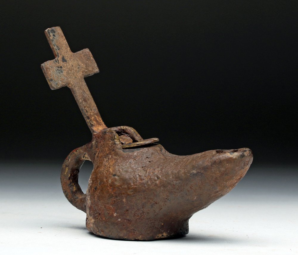 Byzantine Bronze Oil Lamp with Cross (1 of 7)