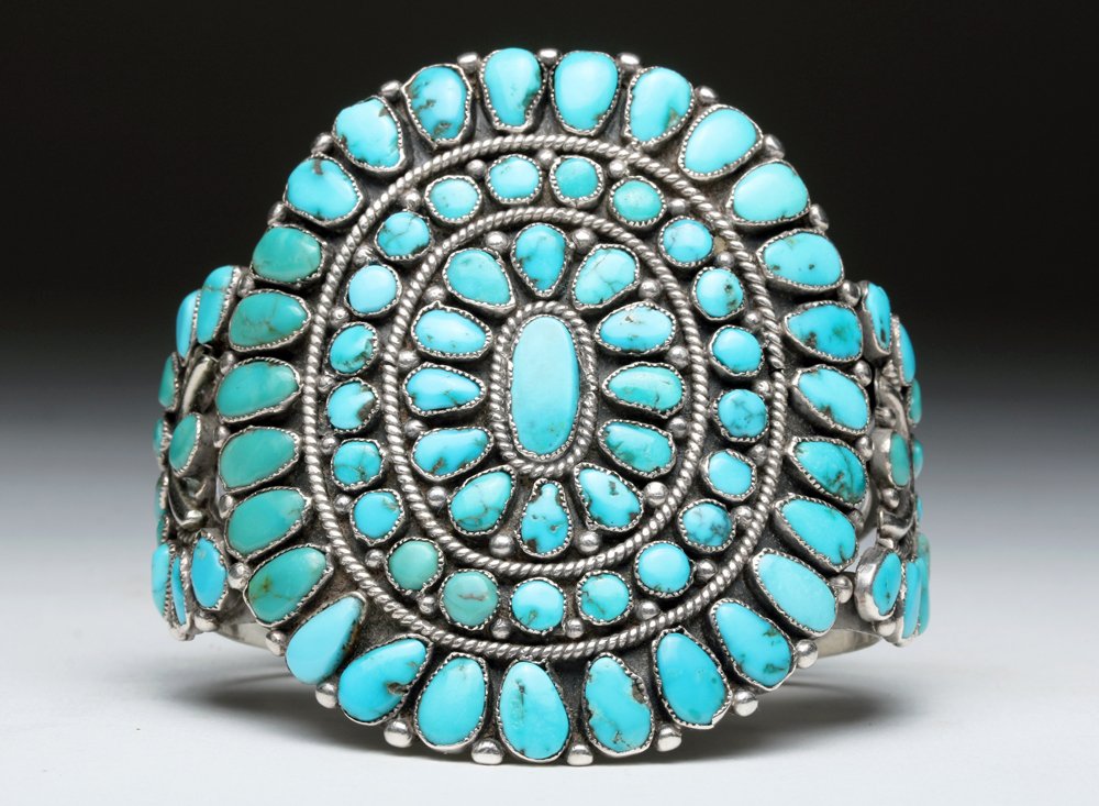 1920s Zuni Silver / Petit Point Turquoise Cuff Bracelet (1 of 6)