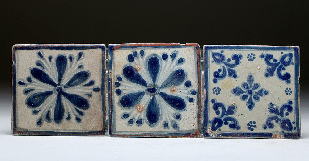 18th C. Mexican Talavera Ceramic Tiles / Set of 3 (1 of 5)