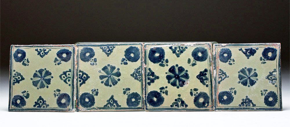 18th C. Mexican Talavera Painted Tiles, Set of 4 (1 of 6)