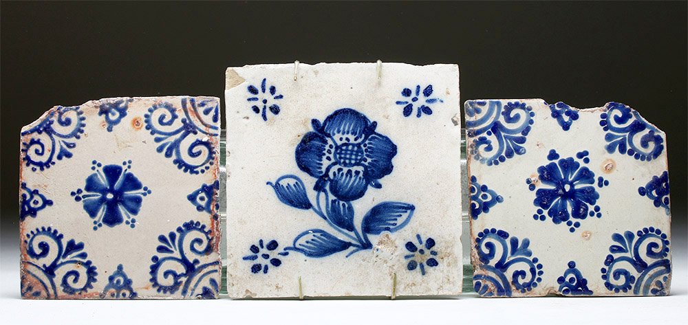 18th C. Mexican Talavera Tiles - Blue & White Floral (1 of 5)