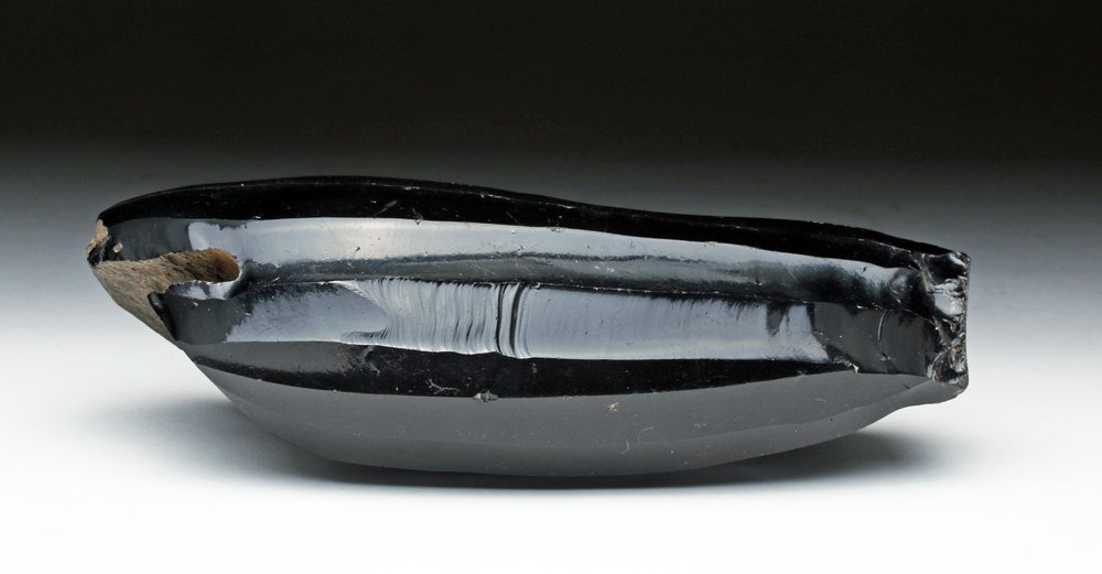 Lg. Ancient Mexican Obsidian Core: Pre-Columbian, Mexico City, Mexico, ca. 1000 to 1500 CE. Perhaps the second or third best examples of an obsidian core we have seen, including examples in several museums. Black volcanic glass looking