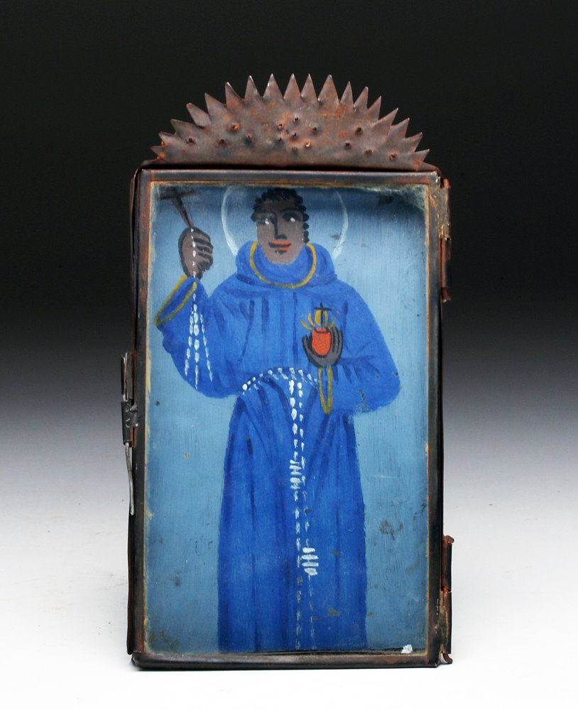 19th C. Mexican Retablo San Benito de Palermo Tin Nicho (1 of 2)