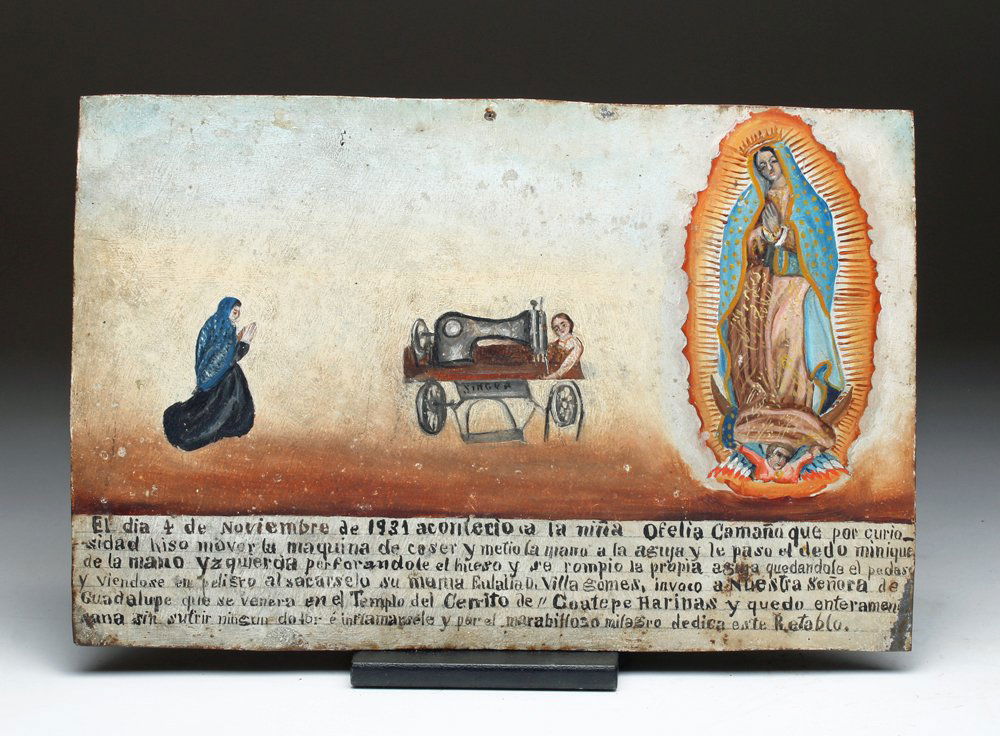Mexican Ex-Voto, Virgin of Guadalupe / Sewing Machine (1 of 3)