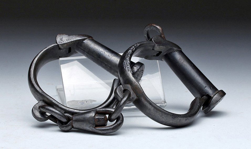 Pair 19th C. US Iron Handcuffs, ex-Historia (1 of 4)