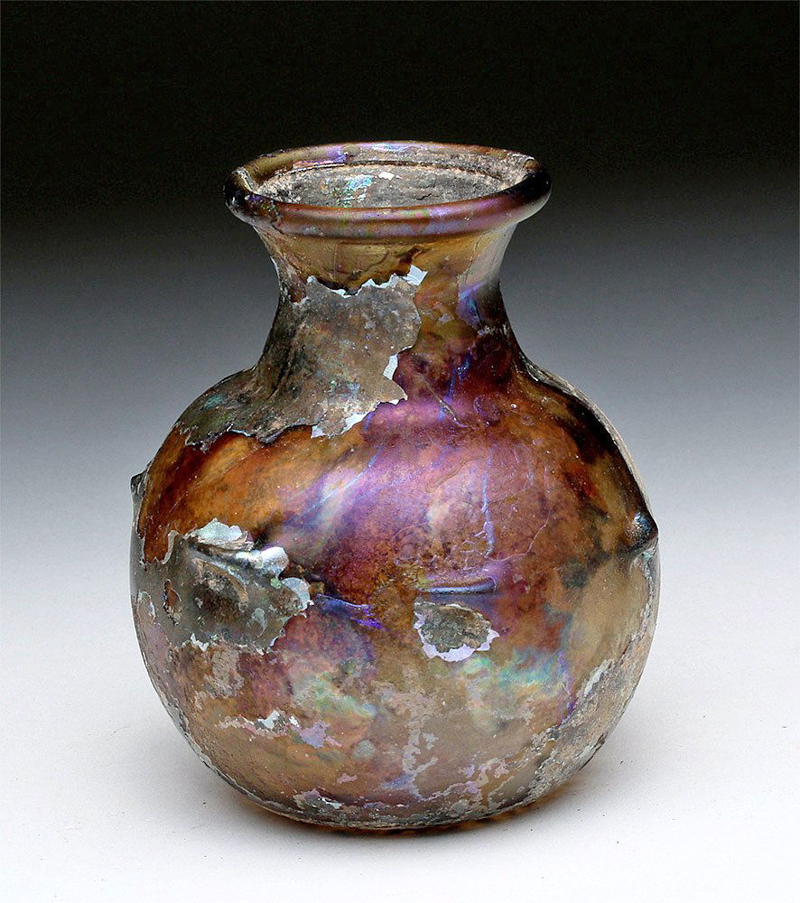 Roman Glass Vessel - Aubergine / Pinched Sides (1 of 3)