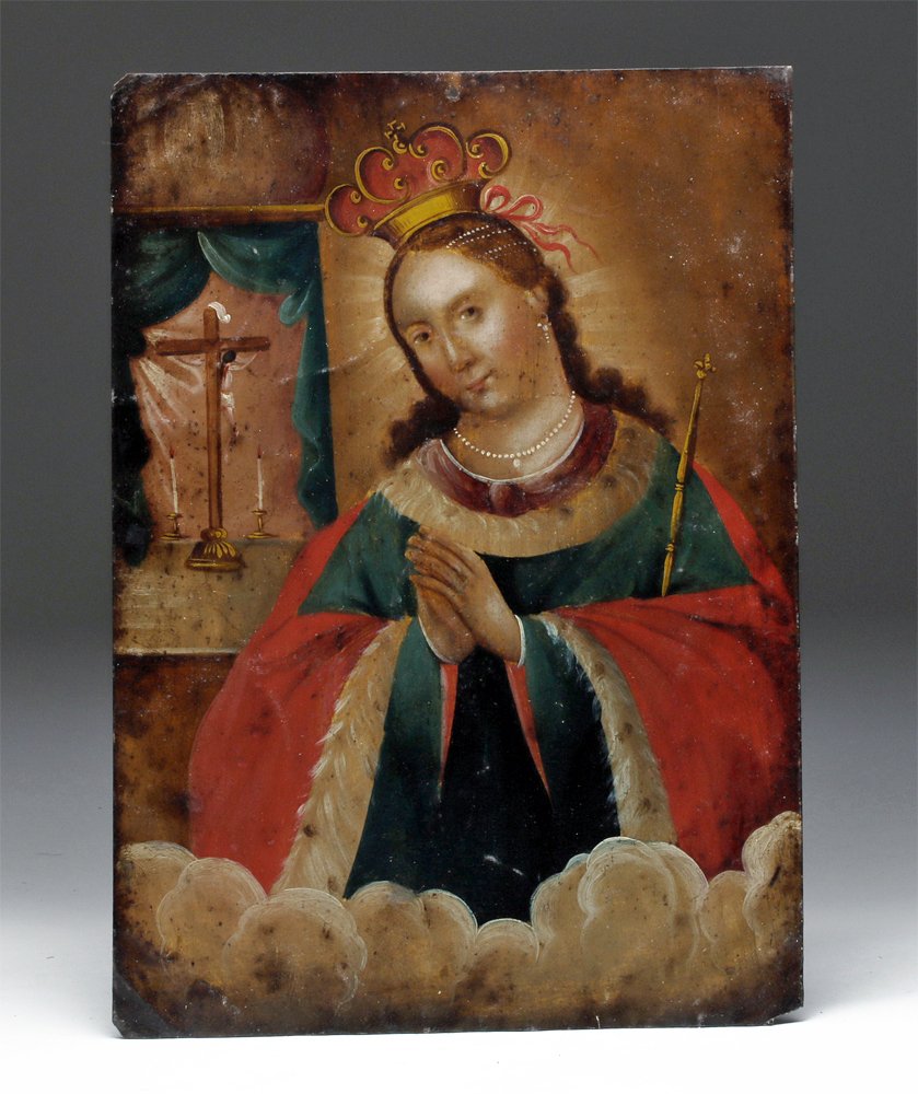19th C. Mexican Tin Retablo, St. Eduviges, ex-Historia (1 of 2)