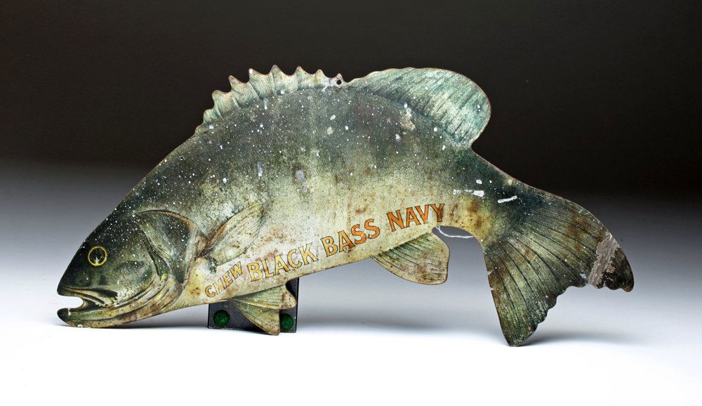 Antique Black Bass Navy Chewing Tobacco Tin Sign (1 of 2)