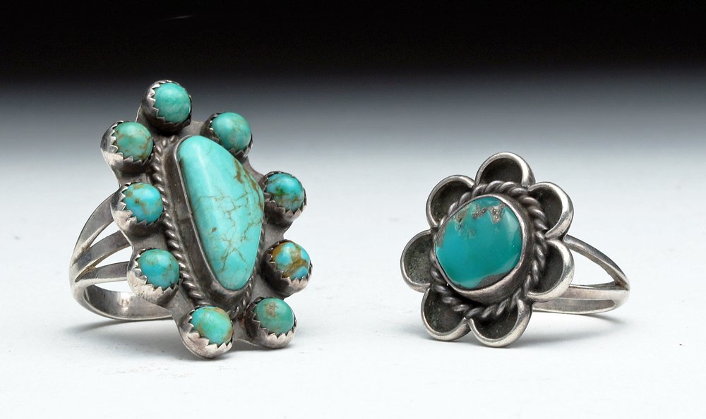 Lot of 2 1950's Navajo Silver / Turquoise Rings (1 of 7)