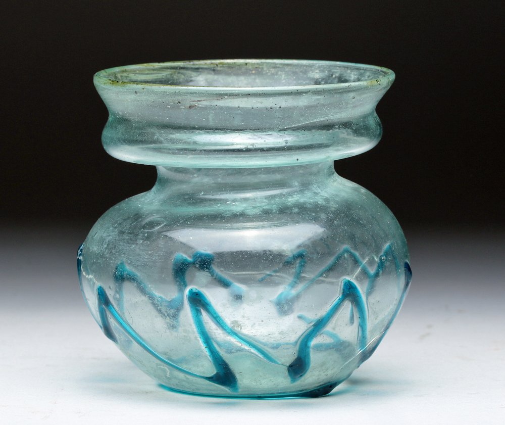 Roman Glass Jar - Blue Zigzag Threading (1 of 5)