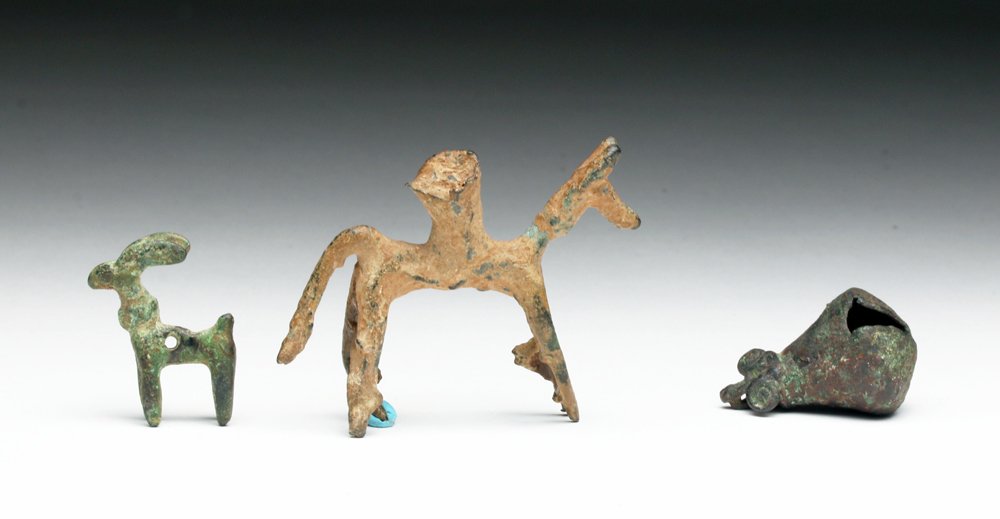 Lot of 3 Luristan Bronzes - Ibex, Quadruped + Bell (1 of 3)