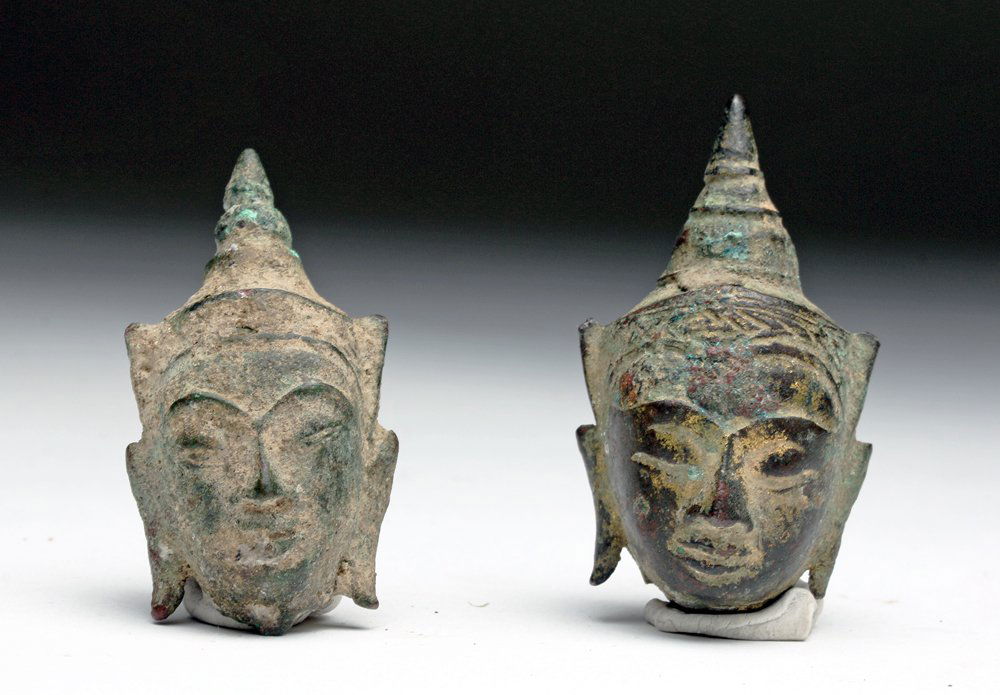 Lot of 2 Thai Bronze Buddha Heads (1 of 3)