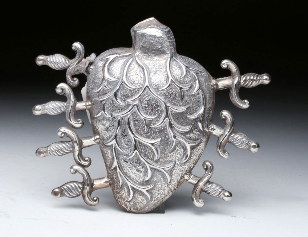 20th C. Mexican Silver Heart w/ 7 Daggers, ex-Historia (1 of 3)