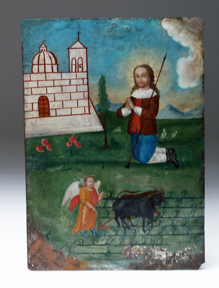 19th C. Mexican Retablo San Isidro Labrador ex-Historia (1 of 4)