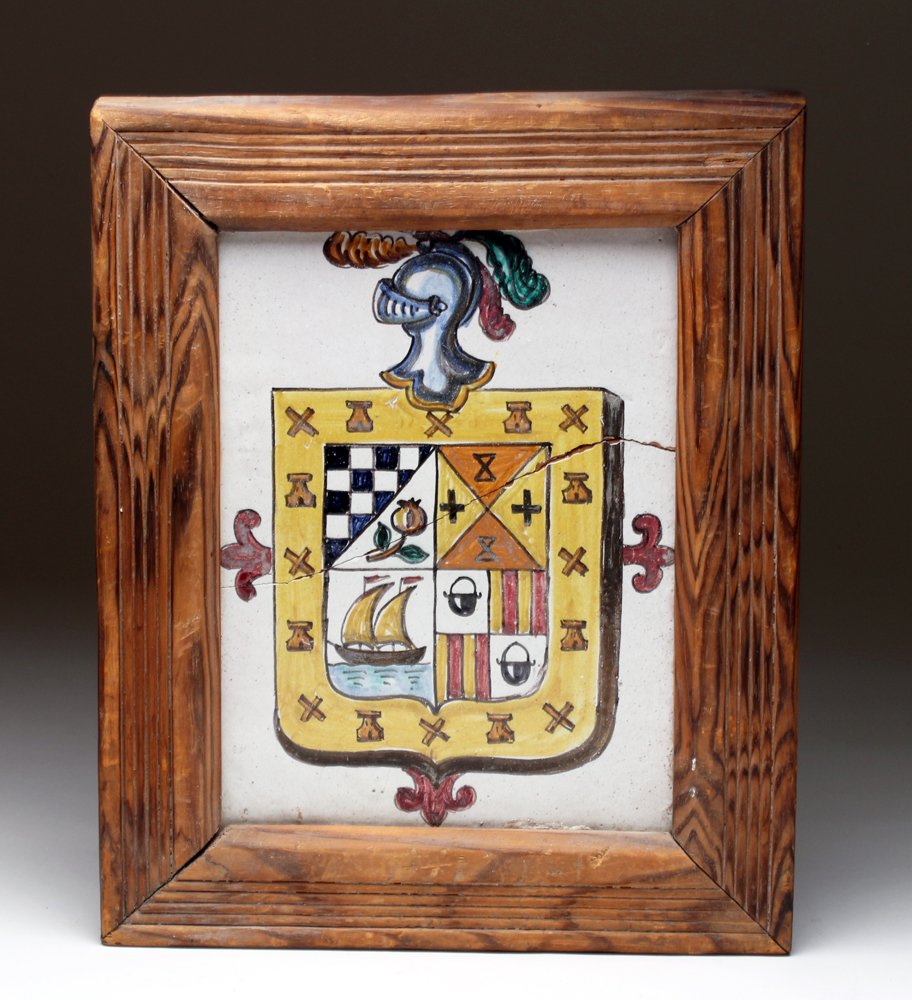 18th C. Spanish Heraldic Tile with Coat of Arms (1 of 2)