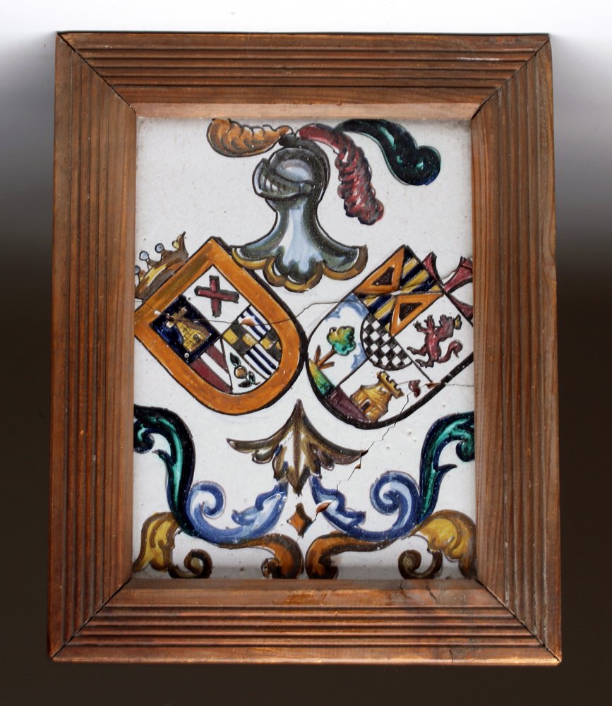 18th C. Spanish Heraldic Tile with Coat of Arms (1 of 2)