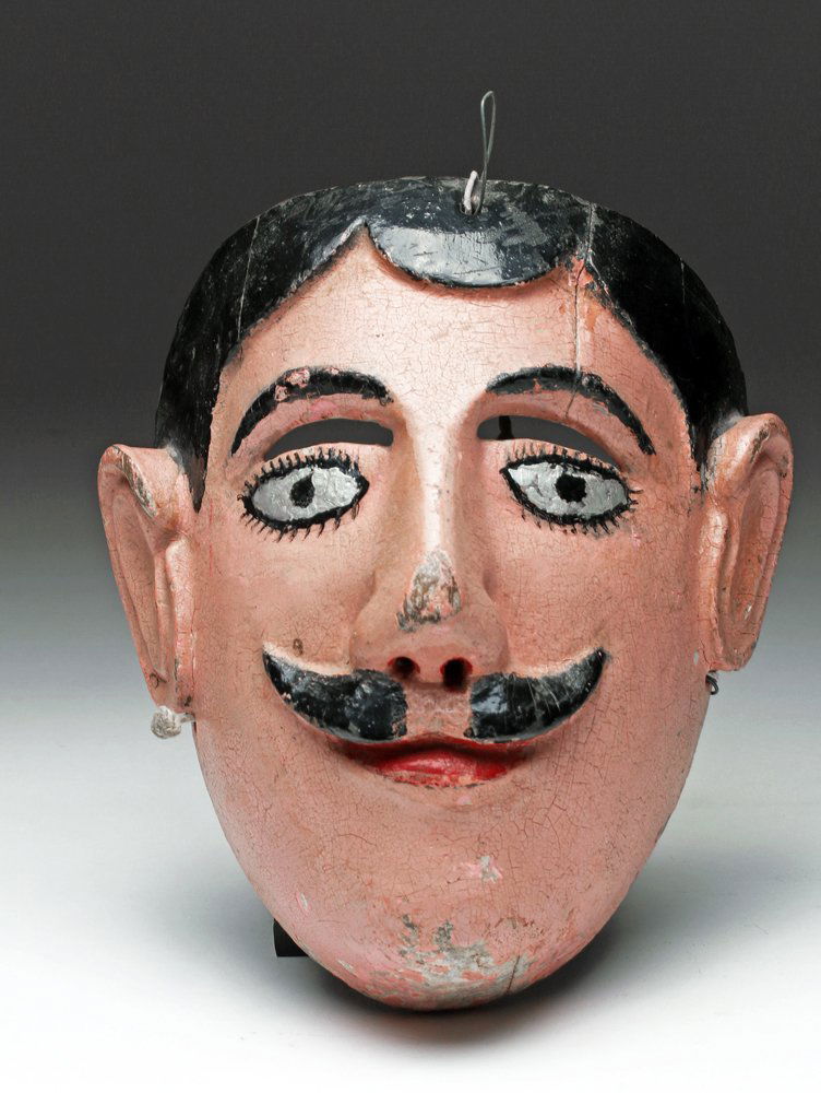 20th C. Mexican Dance Mask - Mustachio'd Gent (1 of 2)