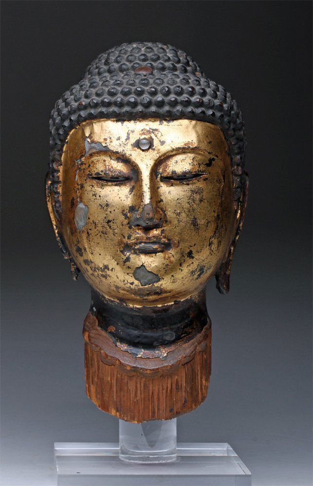 18th C. Japanese Edo Period Wood Buddha Head (1 of 5)