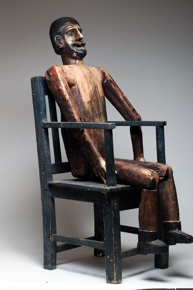 20th C Guatemalan Articulated Wood Figure Simon & Chair (1 of 9)