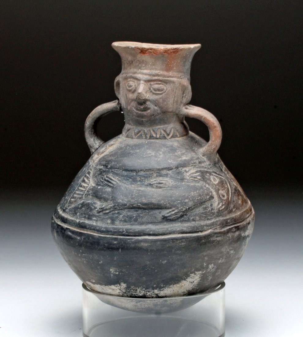 Chimu Blackware Jar - Man and Fish (1 of 4)