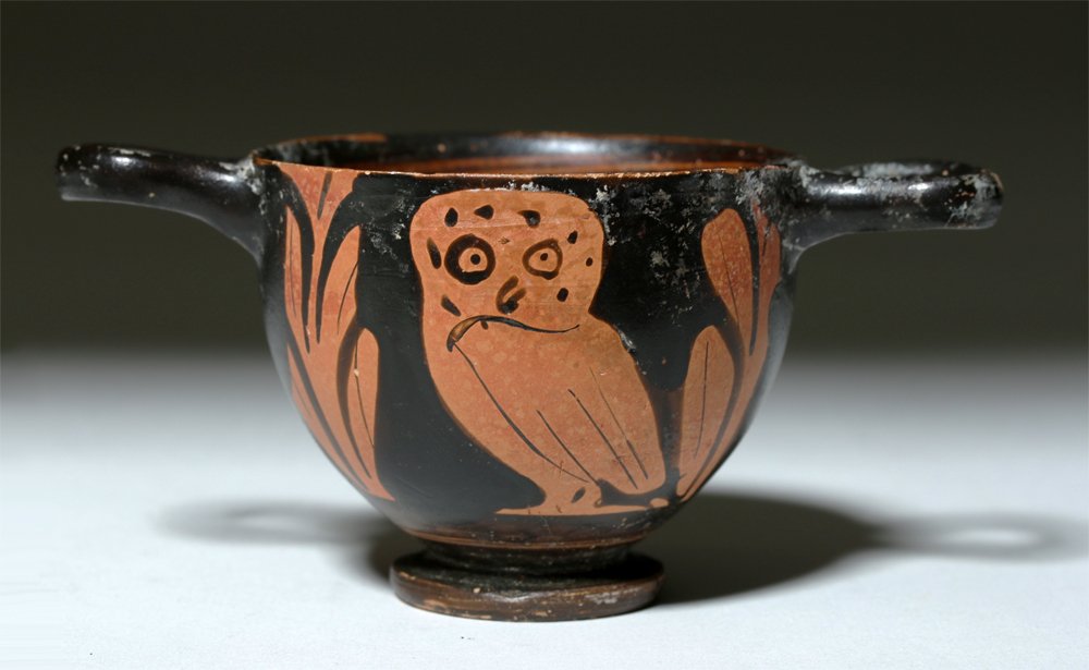 Greek Attic Red-Figure Owl Skyphos, ex-J. Malter (1 of 4)