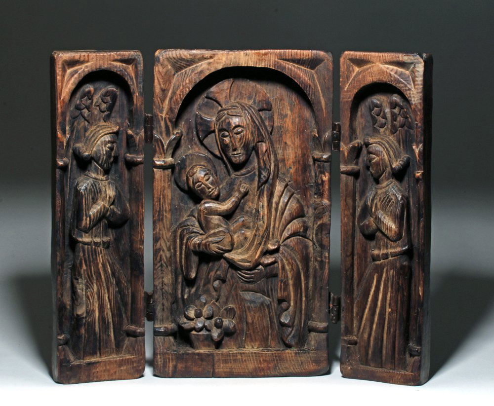 16th C. European Wood Triptych Icon - Maddonna & Child (1 of 5)