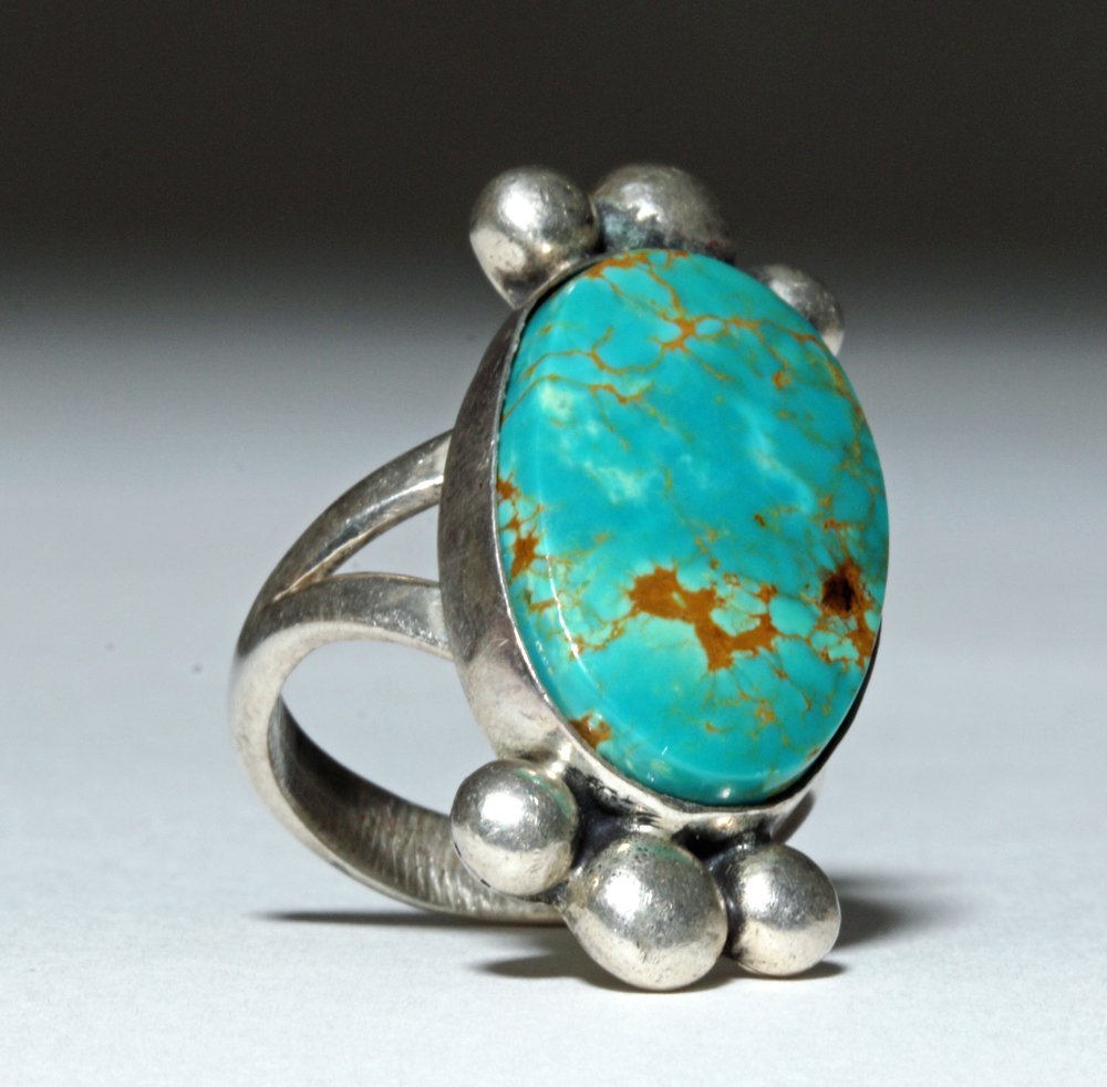 Beautiful Native American Silver Ring w/ Oval Turquoise (1 of 4)
