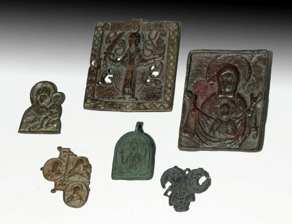 Lot of 6 Byzantine Bronze / Silver Religious Plaques (1 of 6)