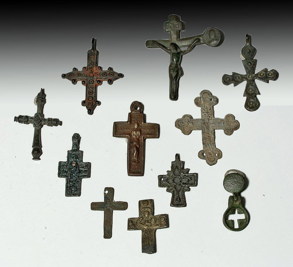 10 Byzantine / Medieval Bronze Crosses + 1 Silver Cross (1 of 7)