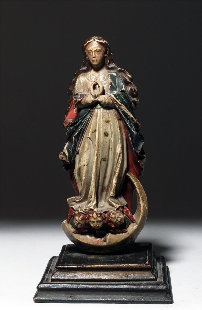 18th C. Portuguese Carved/Painted Alabaster Madonna (1 of 2)