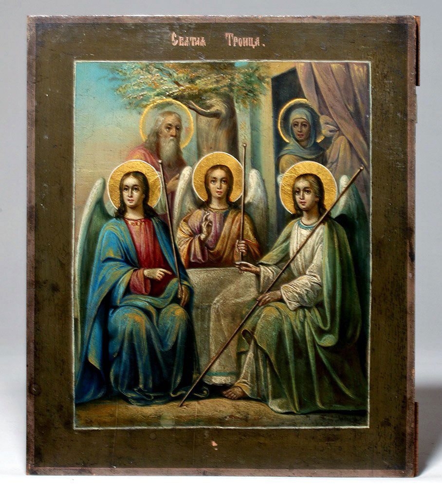 19th C. Russian Icon - Abraham, Sarah, & Angels (1 of 2)