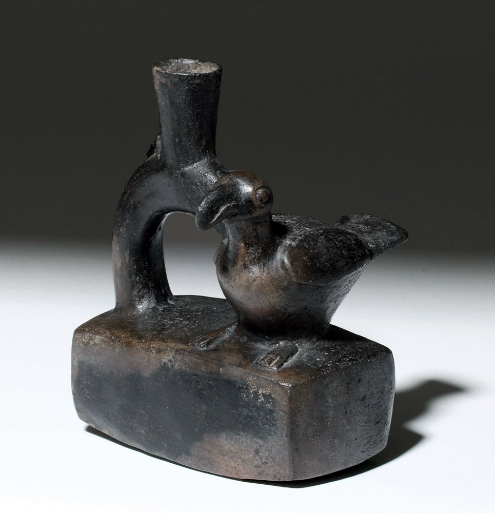 Chimu Blackware Stirrup Vessel - Temple Steps + Avian (1 of 3)