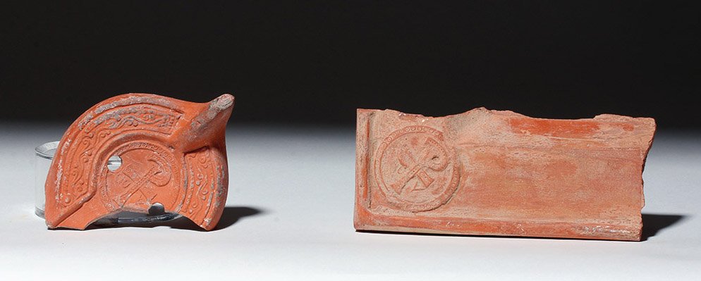2 Roman Redware Chi-Rho Pottery Fragments (1 of 3)