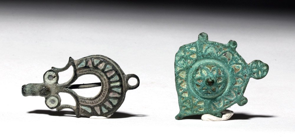 British Romano Bronze / Enamel Fibulas (pr) (1 of 2)