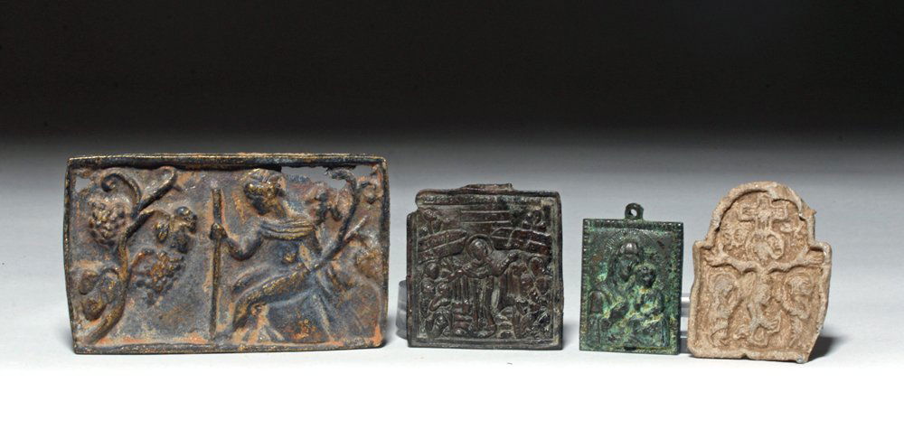 4 Byzantine Bronze / Lead Religious Plaques (1 of 3)