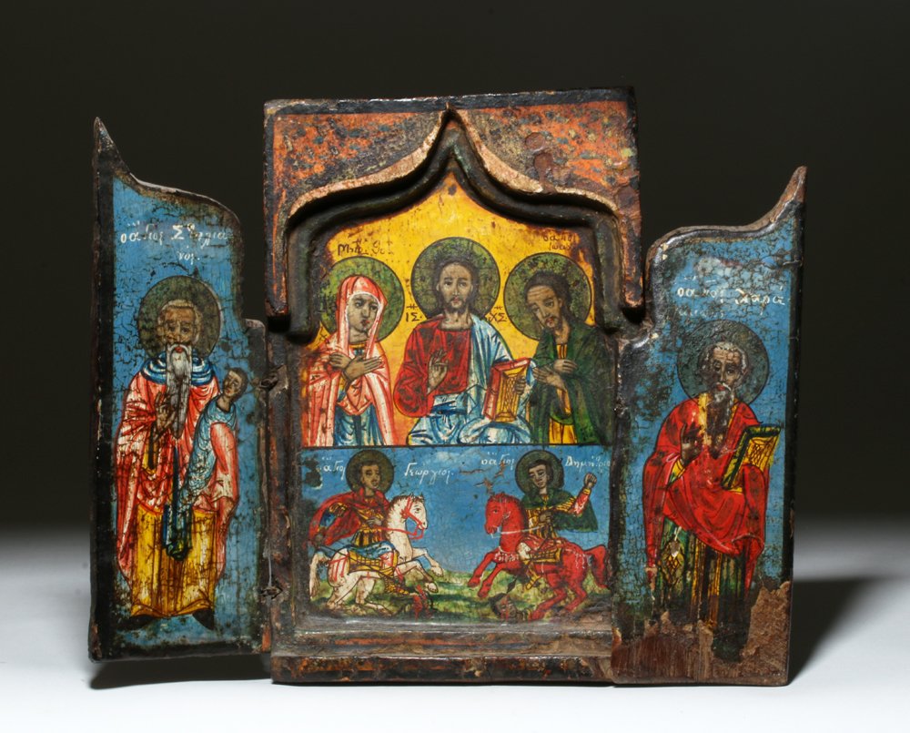 Rare 17th C. Balkan Triptych Icon - Tempera on Wood (1 of 4)