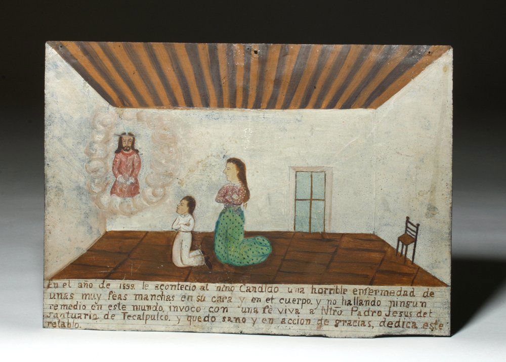19th C. Mexican Ex Voto - Woman, Child, Jesus Christ (1 of 3)