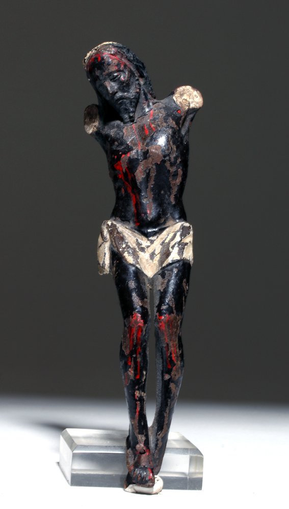 18th C. European Painted Wood Negrito Christ Figure (1 of 3)