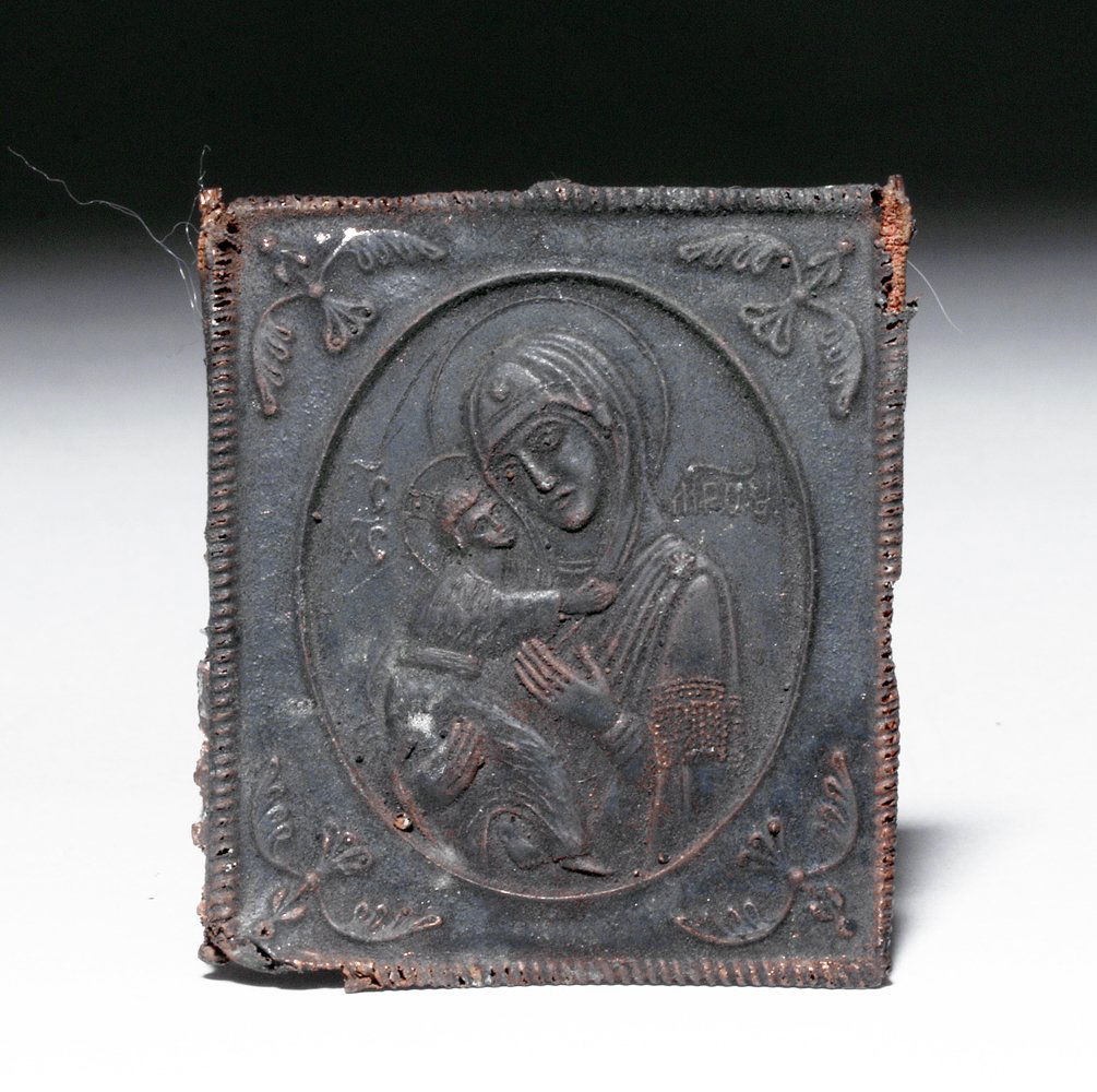 18th C. Russian Travel Icon in Copper - Virgin Mary (1 of 2)