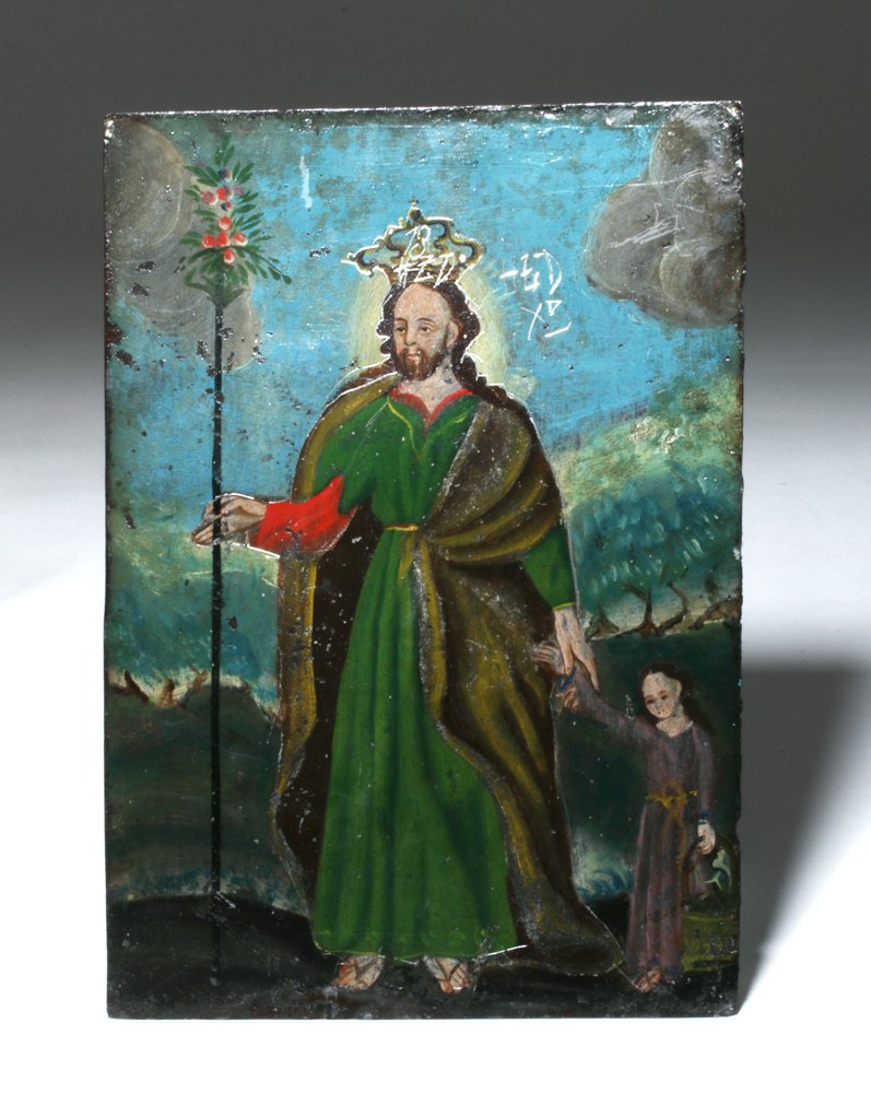 19th C. Mexican Tin Retablo - Saint Joseph, ex-Historia (1 of 2)