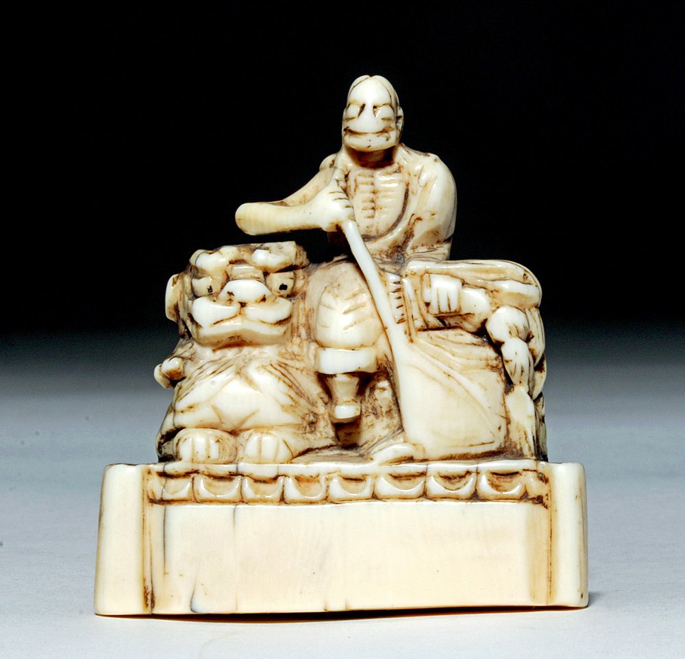 Japanese Ivory Netsuke – Rakan and Chinese Lion (1 of 4)