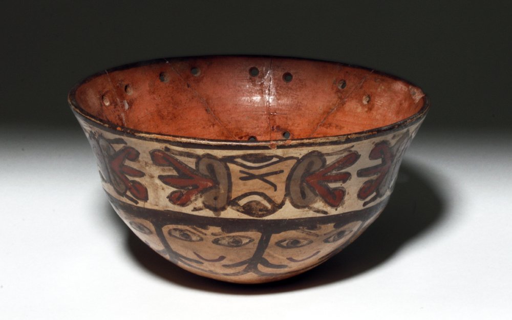 Nazca Polychrome Bowl - Smiling Heads, Ancient Repairs (1 of 4)