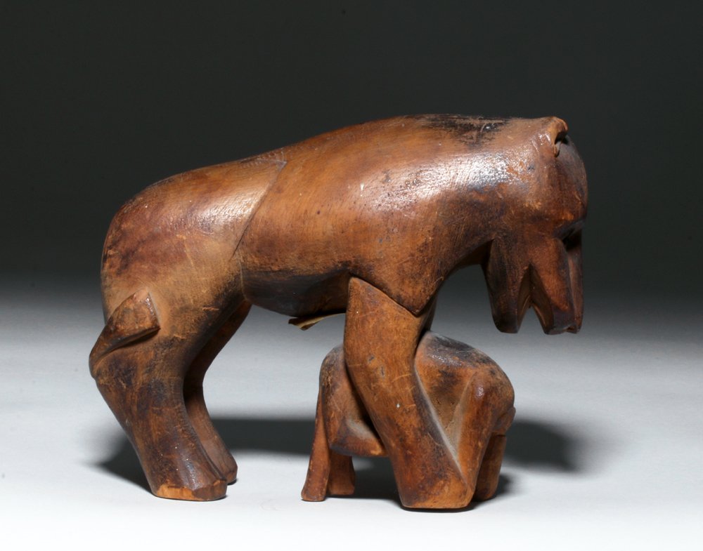 Adorable Early 20th C. Inuit Wood Carving Bear & Cub