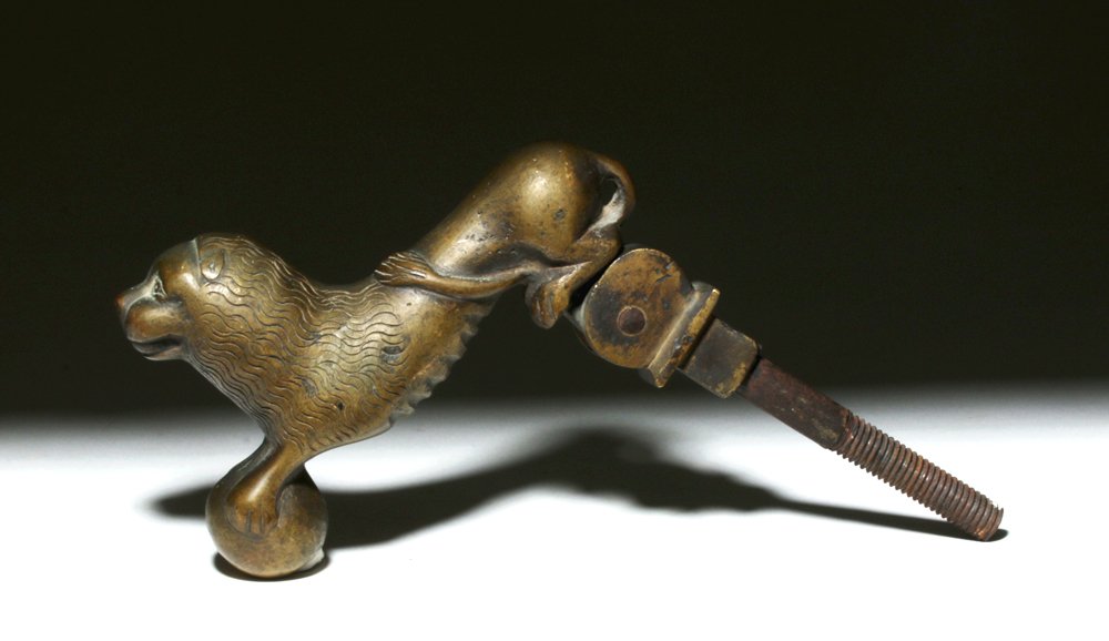 15th C. German Brass Door Knocker - Seated Lion (1 of 3)