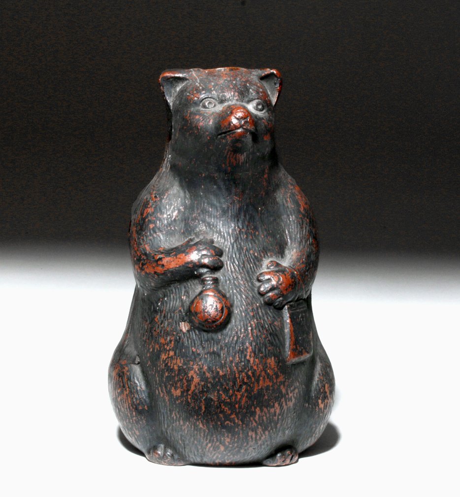 18th C. Japan Bizen-ware Sake Vessel in form of Tanuki (1 of 3)