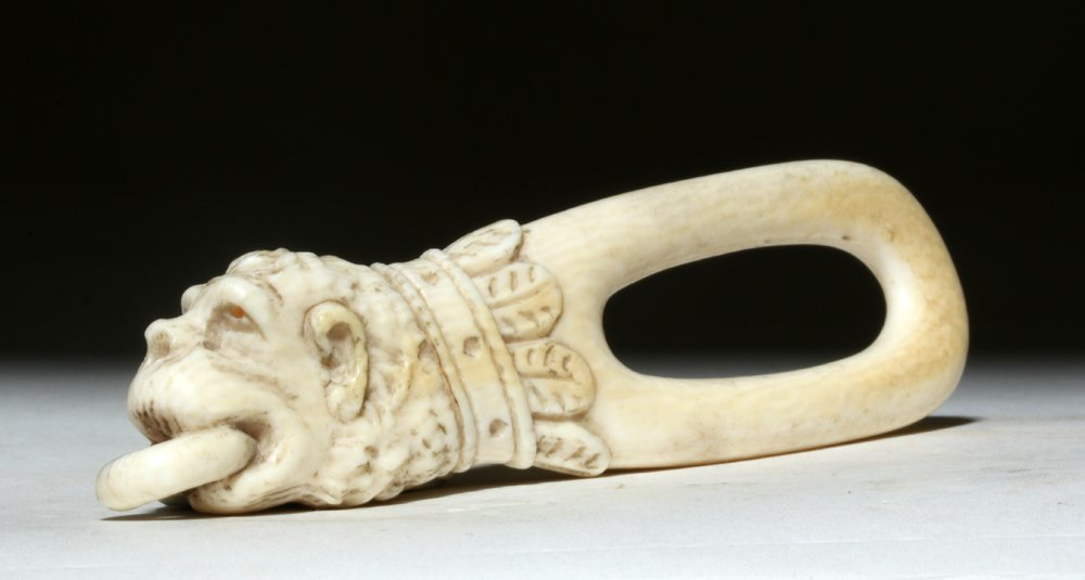 17th C. European Ivory Teething Ring with Monkey (1 of 6)