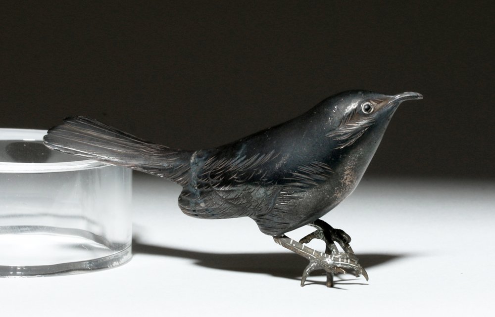 Signed 19th C. Japanese Cast Silver Bird Statuette (1 of 4)